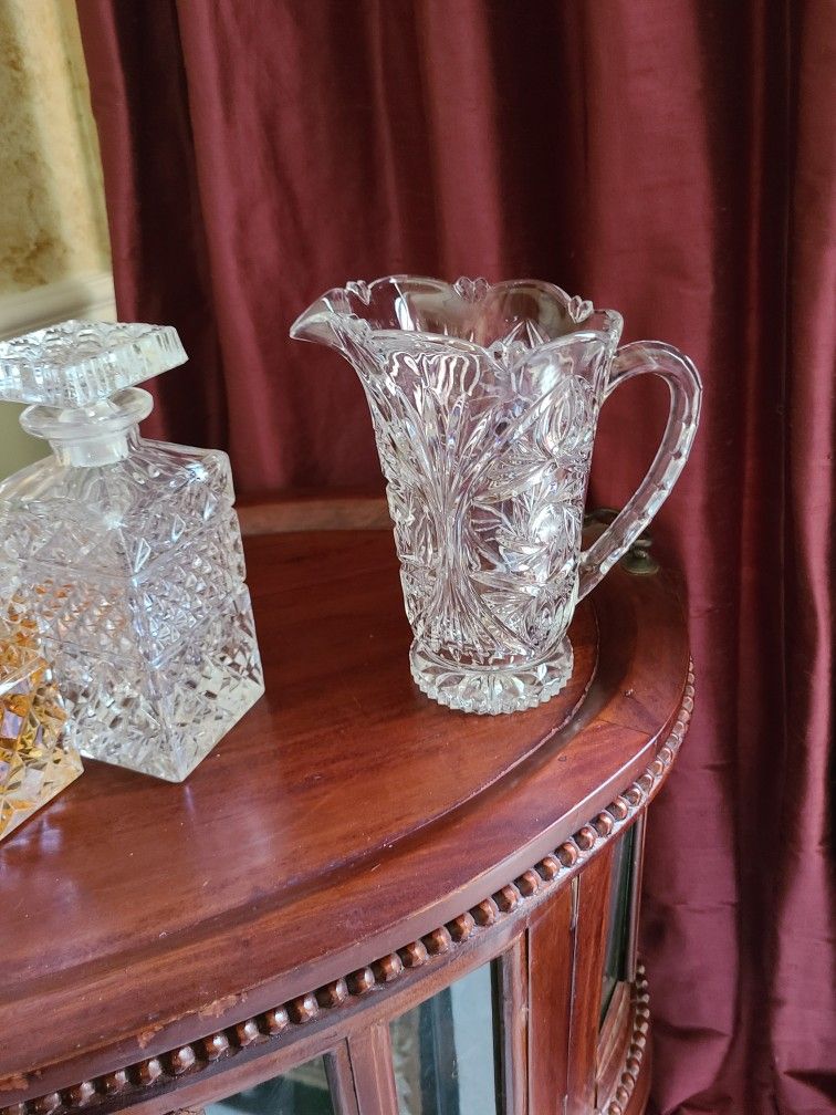 Vintage Mid Century Crystal 24% Lead Polish 9" Pinwheel 52oz Pitcher