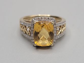 10K Yellow Gold Halo Citrine & Diamond Ring (Size 6 & 3/4) (2.75 Carat & 0.56 CTW)