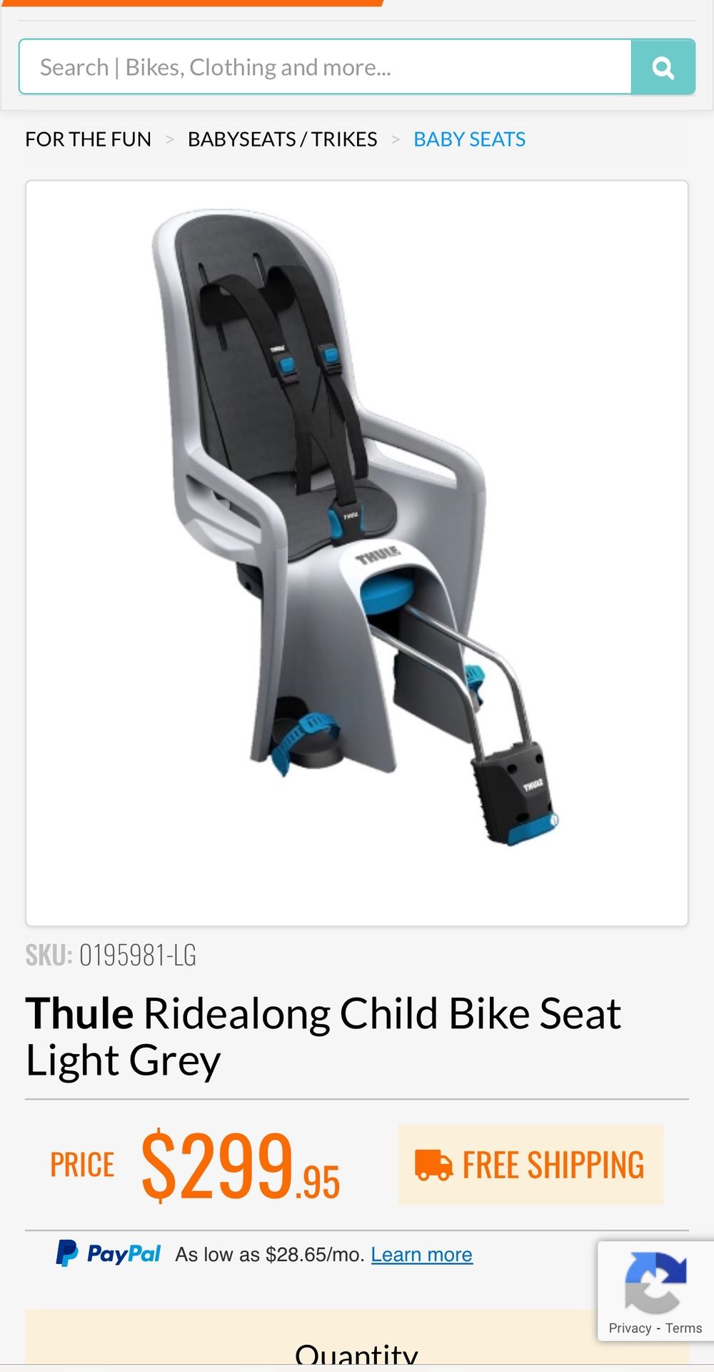 Thule Ridealong Child Bike Seat Light Grey