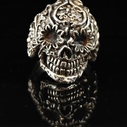 Large Santa Muerte Skull Mexico  Sterling Silver Size 13.5 Weighs 22 Grams