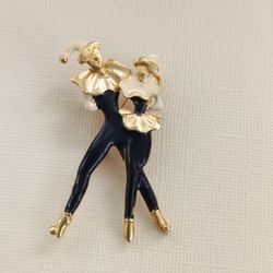 Vintage Enamel Dancing Clowns Pin