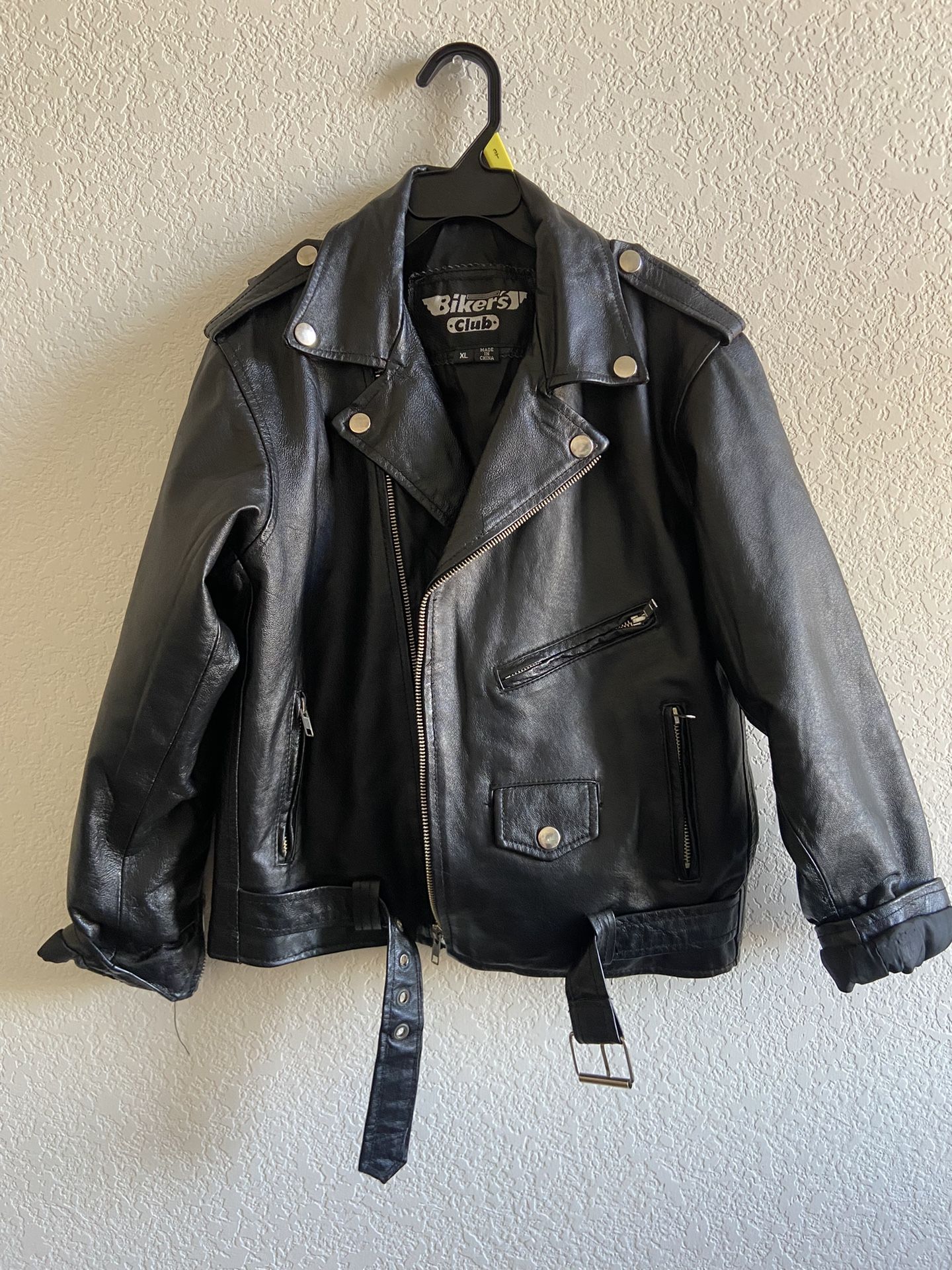 XL Kids Black Leather Bikers Club Leather Jacket