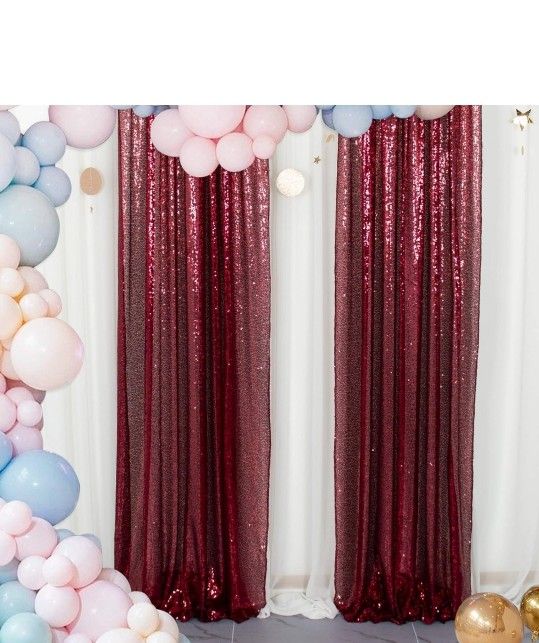 Burgundy Sequin Backdrop Curtain, 2PCS 2FTx8FT Glitter Backdrop Curtain for Parties