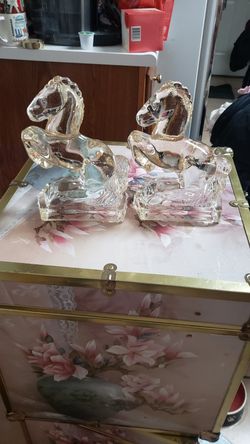 Antique Fostoria 1940's glass horse bookends heavy