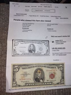 1963. Red Seal $5 Bill