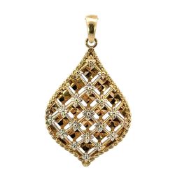 Woman’s Ladies 14k Two Toned White Yellow Gold Diamond Cut Teardrop Pendant Charm For Necklace GP3121928