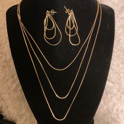 14kGF Triple Strand Necklace With Matching Triple Strand Earrings 