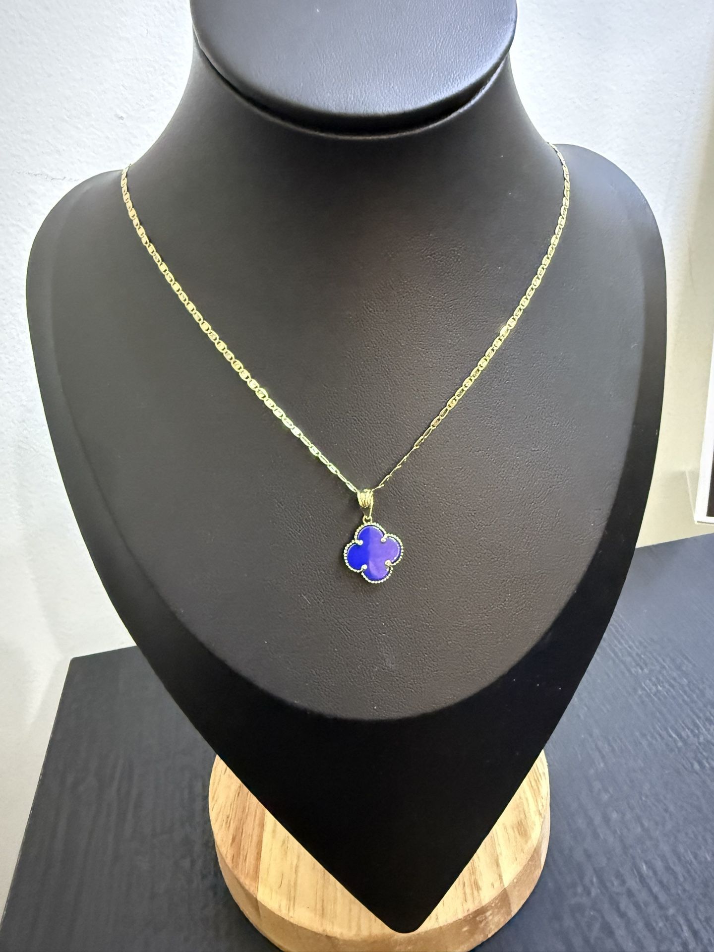 Gold Necklace With Blue Clover Pendant