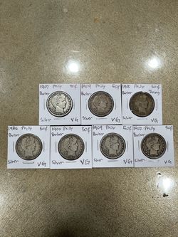 Lot of 7 Barber Silver Half Dollars VG