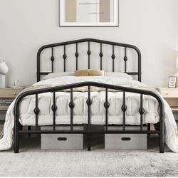 Full Size Black Metal Bed Frame with Headboard & Footboard - Vintage Victorian Style, No Box Spring Needed, Easy Assembly, Sturdy Platform Bed Frame