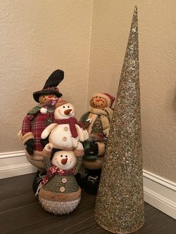 CHRISTMAS 31” Tall Gold Glitter and Beaded Sequins Cone Decoration