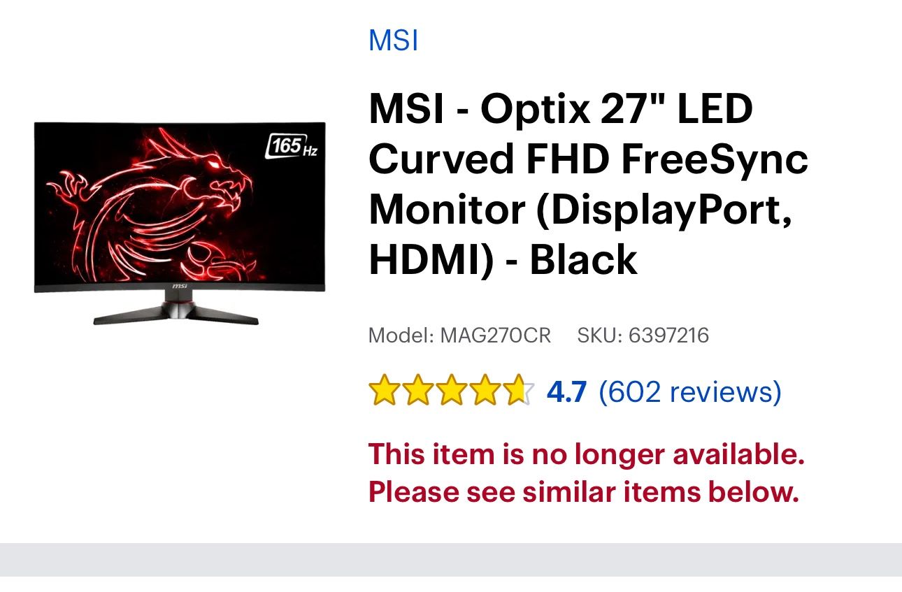 2 MSI - Optix 27" LED Curved FHD FreeSync Monitor (DisplayPort, HDMI) - Black