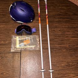 Kids Ski Helmet( Youth Sm) , Poles, And Goggles 