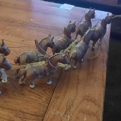 Vintage Cast Iron Clydesdale Beer Barrel Wagon With Horses