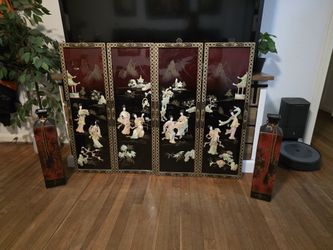 4 Piece Vintage Mother Of Pearl Inlay Mid 20th Century Wall Piece