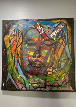My Peace Abstract Portrait Canvas Art Colorful Contemporary Graffiti Painting