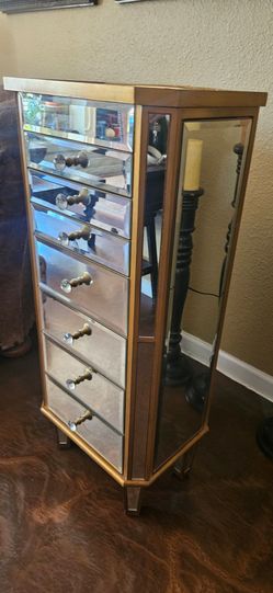 Mirrored Jewelry Armoire Cabinet w/ Ring Storage & Side Necklace Doors – 41" Tall