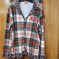 2X Soft Stretchy Leopard Trim Red Green Plaid Pajamas M.R.R. Monogram TinyTurtlesBaby