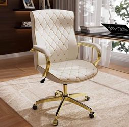 100% Brand New in box White and Gold Luxury Leather Executive Desk Chair with Recliner