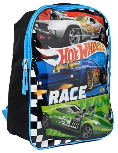 Hot Wheels 15" Kids Backpack – Blue Race Car Design, Lightweight, Reflective Logo, Padded Straps