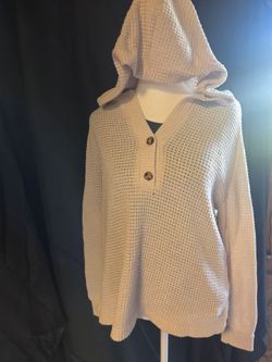 Cream Waffle Knit Hooded Sweater