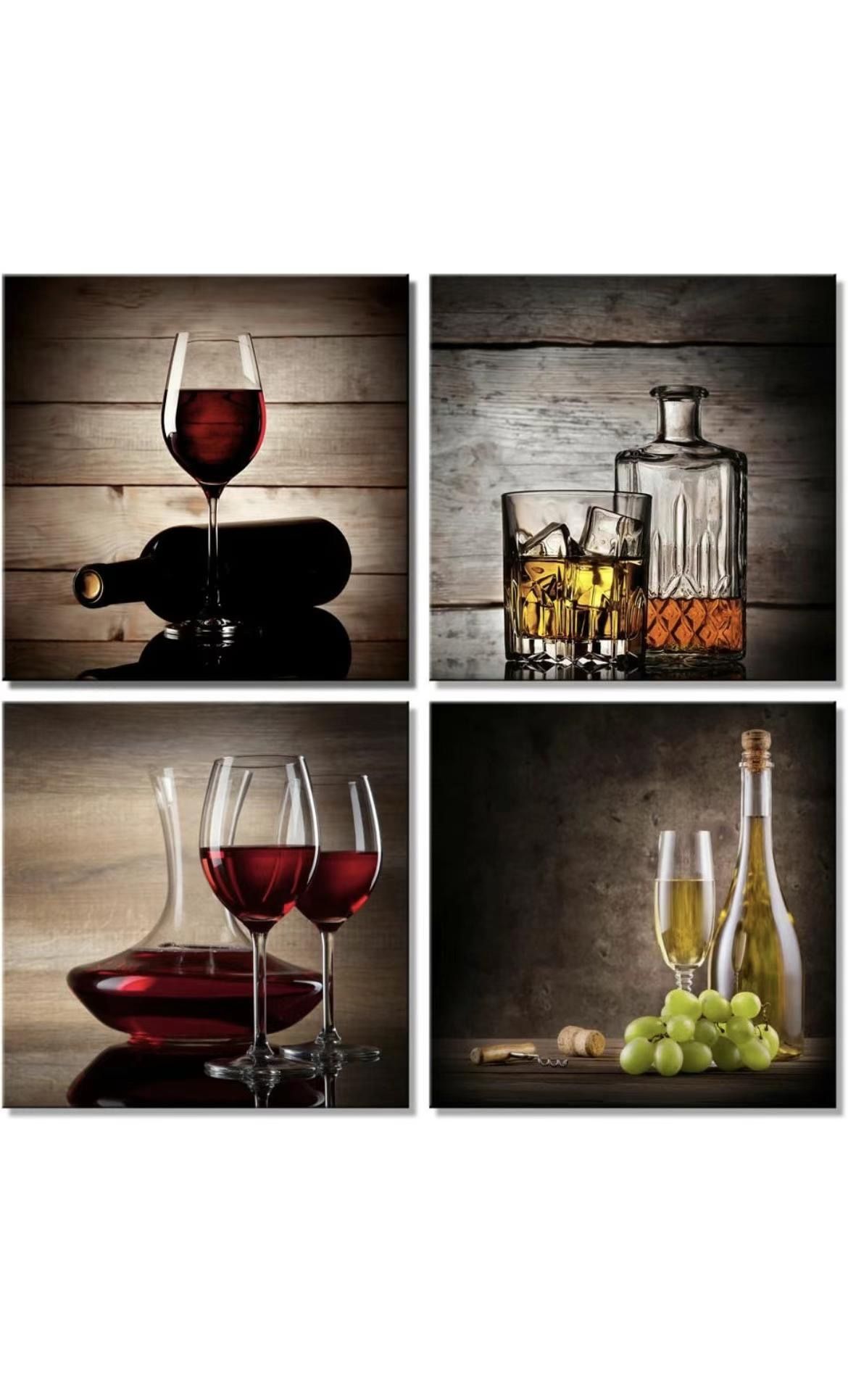 Art Red Wine Cups Modern Kitchen Wall Art Dinning Room Wall Decor 4 Panels Abstract Canvas Prints Artwork Contemporary Vintage Pictures Paintings on C,All Products : American Fashion Style Bags On Sale