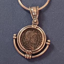 Vintage Sterling. Sterling chain and pendant with Vintage coin. 24 inch chain. 