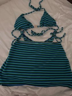 Fashion Nova Blue Striped Bikini Set with Skirt