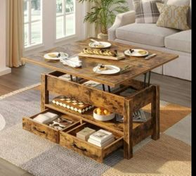 Lift Top Coffee Table, 4 in 1 Multi-Function Wooden Lift Tabletop with Storage, Coffee Table Converts to Dining Table for for Home Living Room, Office