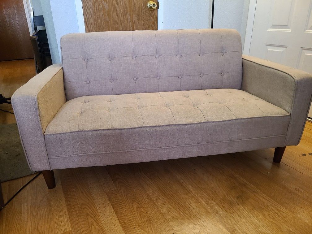 Small Fabric Sofa Couch Neutral Tan Beige