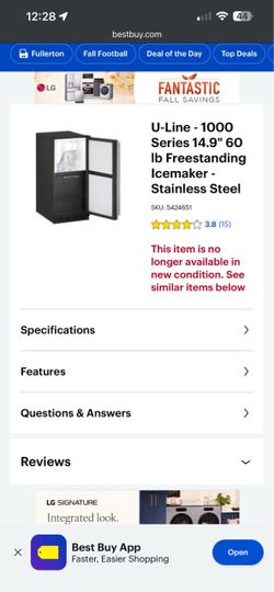 NEW U-Line 1000 Series 60LB Clear Ice Maker Stainless Steel U-CLR1215S-40B
