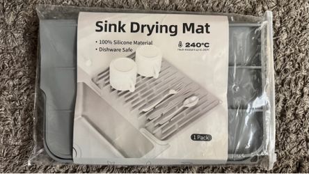 Silicone Sink Drying Mat – Large Dish Drying Mat, Gray – New