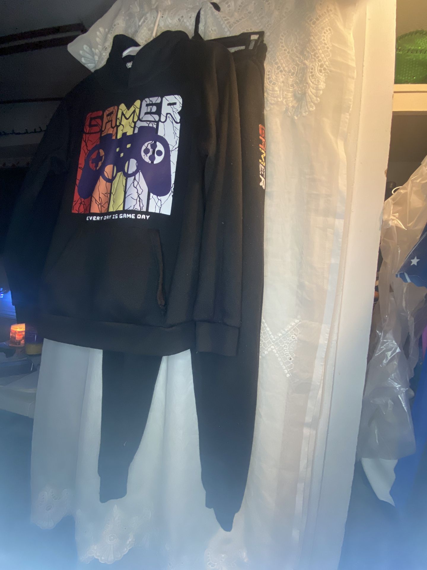 Two Piece Sweatsuit Outfit. Says Gamer On It, Size 8/10