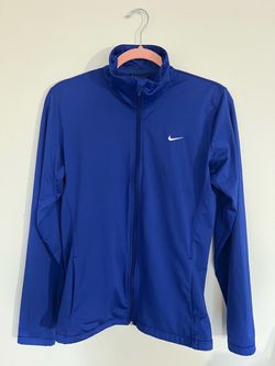 Blue Nike Dri-Fit Fitted Long Sleeve Zip Up Active Sweater
