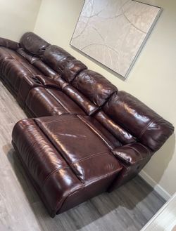 Dark Brown Leather Sofa Power and Manual Recliners & TV Stand FOR SALE