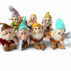 Disney Store Snow White Seven Dwarfs 7” Mini Bean Bag Plush Complete Set of 7 NWT