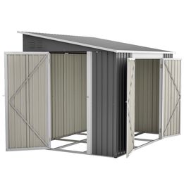 8' x 6' Metal Lean to Garden Shed,Outdoor Storage Shed with Lockable Double Doors and Adjustable Side Doors, Weatherproof, Metal Utility Shed, Aluminu