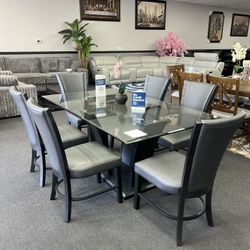 7PC Gray Dining Table Set 