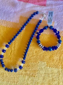 Pretty blue glass beads with crystals 🦋 Fashion necklace with bracelet together 🦋 Love jewelry welcome to visit !