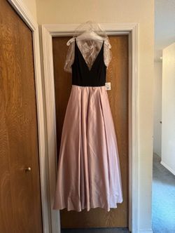 David’s Bridal Black V-Neck Bodice with Blush Satin Full Skirt