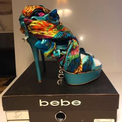 Bebe Satin Lace UP High Heels