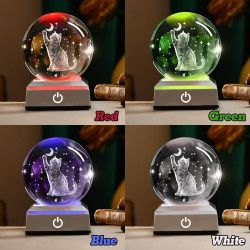 3D Cat Crystal Ball Led light Base Multi Colors