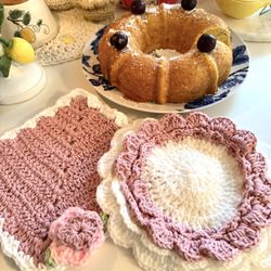 Handmade Crochet Pot Holder Set – 100% Cotton – Kitchen Decor