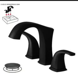BWE 8 in. Widespread Double Handle Black Bathroom Faucet Set 3-Holes Vanity Sink With Metal Drain In Matte Black