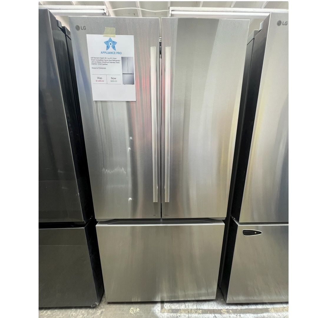 LG Standard-Depth 25.1-cu ft 3 -Door Smart Compatible French Door Refrigerator with Ice Maker ( PrintProof Stainless Steel ) ENERGY STAR Certified