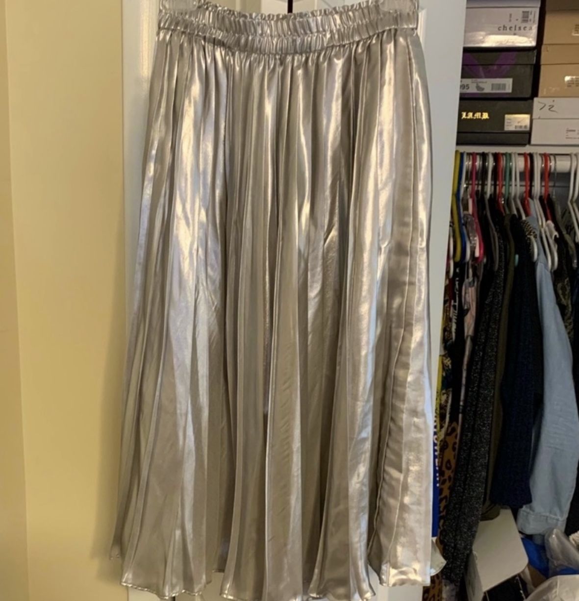 Silver Metallic pleated skirts