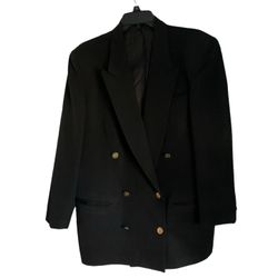 Vintage Burberry Black Double Breasted Wool Blazer Dress Suit Jacket, women’s sz 14