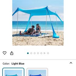 AMMSUN Beach Tent Portable Sun Shelter,8X 8ft Beach Canopy Easy Setup, Lycra Sun Shelter UPF50+ Protection 4 Sand Bags 4 Aluminum Poles with Sand Shov