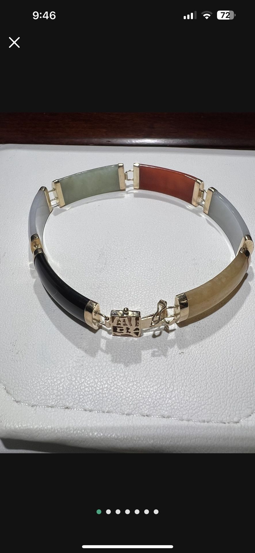 BEAUTIFUL VINTAGE 14K MULTI COLOR JADE BRACELET SIZE 7 .5