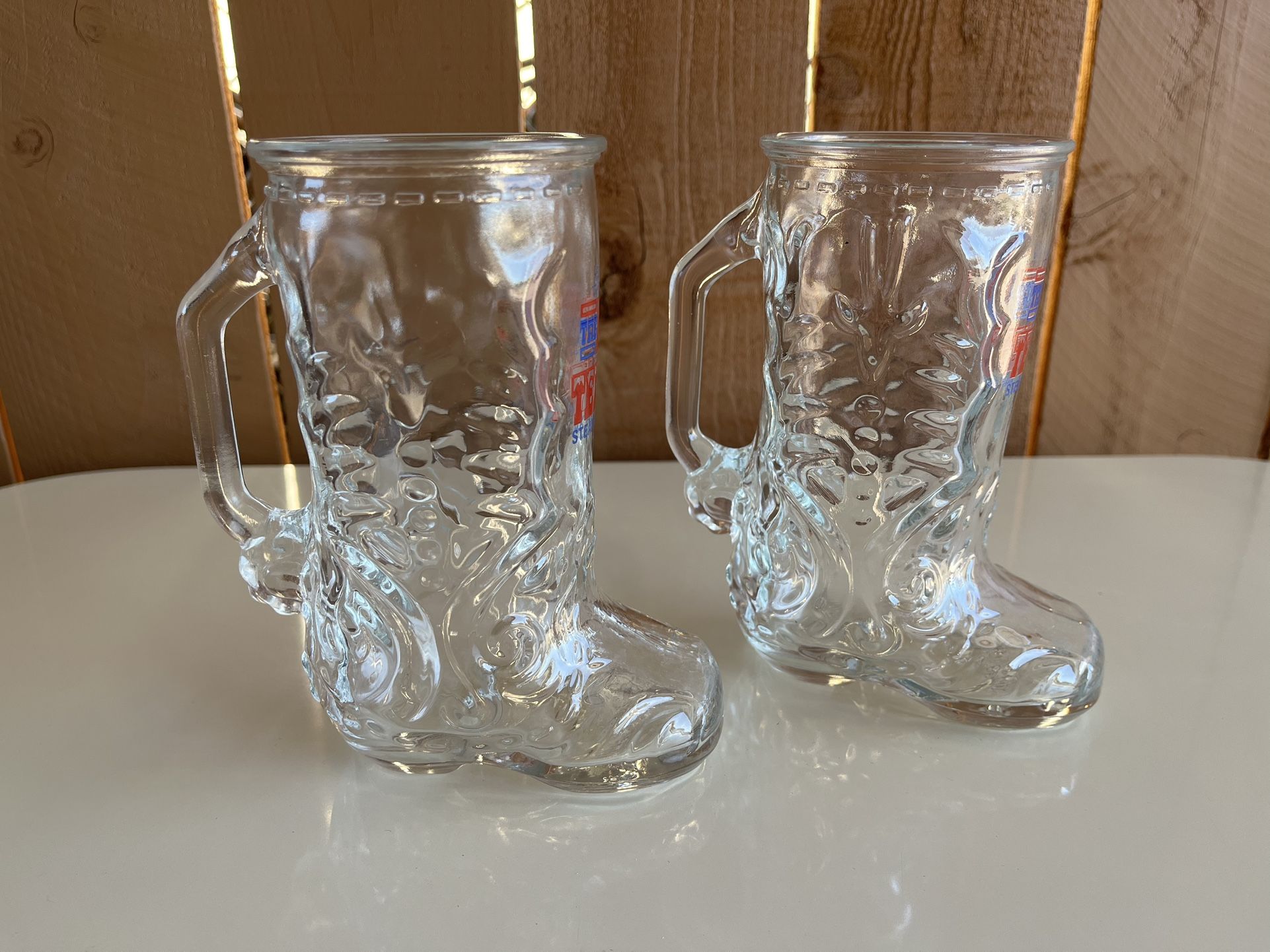 Vintage Set Of 2 Glass Cowboy Boot Mugs